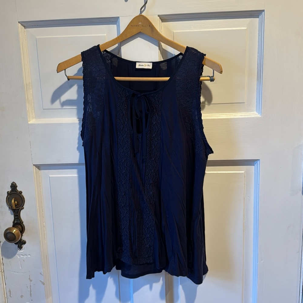 Anthropologie Meadow Rue sleeveless top with lace appliqué.